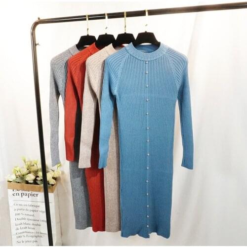 Sanishroly 2018 New Women Sweater Dress Autumn Winter Beading Knitted Dresses Female Long Sleeve Sheath Long Dress Vestidos S207