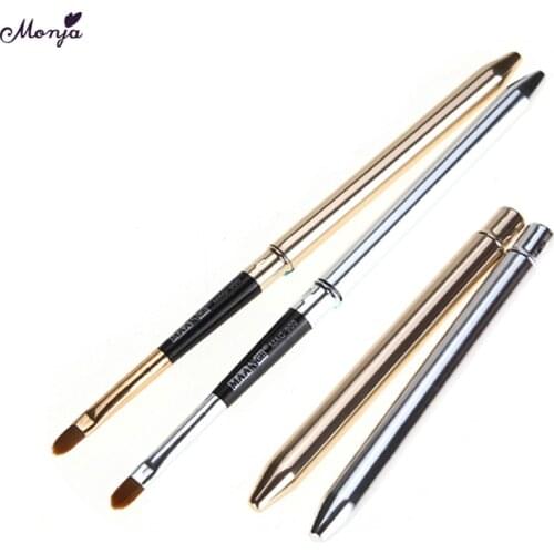 Gold Silver Metal Handle Lip Gloss Makeup Brush Portable Retractable Adjustable Lipstick Brush With Protect Cap Cosmetic Tool