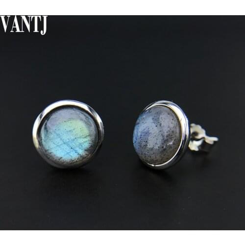 100% Natural Labradorite Earrings Sterling 925 Silver Moonstone 8mm for Women Wedding Anniversary Party Fine Jewelry Gift