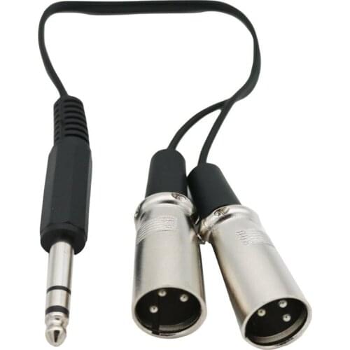 1x 6.35mm 1/4" Stereo Male to Dual XLR Male Plug Y Splitter Adapter Audio Mic Connector Cable 1FT/30cm