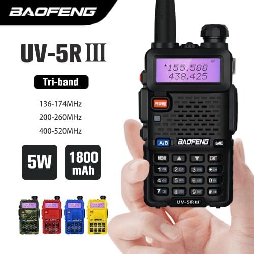 2021 Tri-Band Baofeng UV 5R Walkie Talkie VHF 136-174Mhz/220-260Mhz&UHF 400-520Mhz FM Transceiver Upgraded UV-5R UV5R Ham Radio