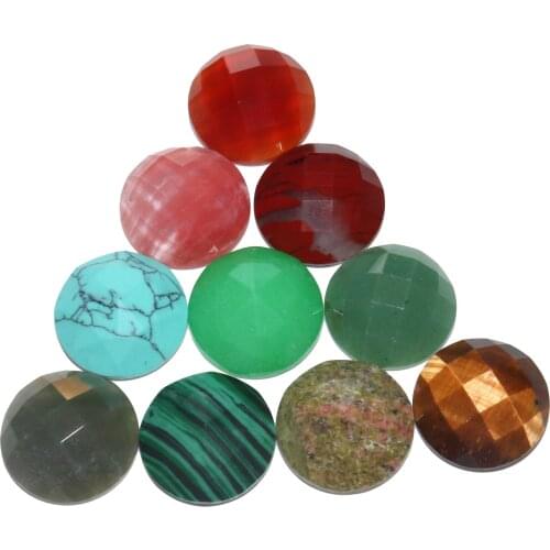 5pcs / lot 16mm Faceted Natural Stone Agates Rose Pink Quartz Jades Beads Cabochon Cameo Fit Pendant For Jewelry Accessories