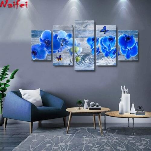 5D Diamond Painting Full Square/Round Drill Orchid 5 Piece Blue Pink Floral Multi-Picture Home Decoration Diy Diamond embroidery