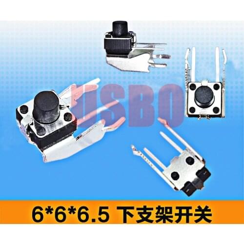 6*6*6.5mm Hand Push Button Touch Tact Switch With Bracke Horizontal Type With Support 2Pins Black