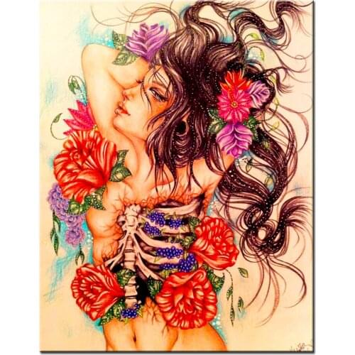 Skull Woman diy diamond painting handmade Beautiful Woman diamond embroidery full Square round drill mosaic Diamant art,A2211