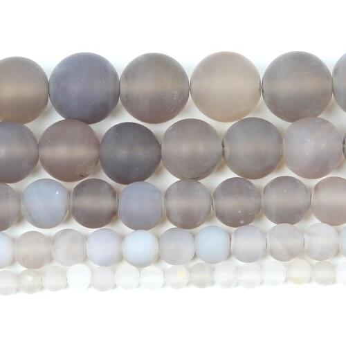 Natural Stone Beads Frosted Grey Agates Round Loose Beads For Jewelry Making Needlework Diy Bracelets Accessories 4-12mm