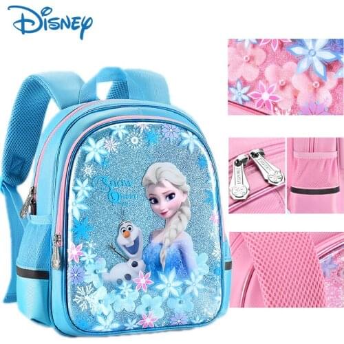 Disney Childrens School Bag Frozen Elsa Princess Kindergarten Primary School Bag Cute Cartoon Backpack for Girls Gift Kids Bags
