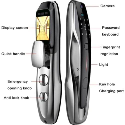 Qleung S916max Wifi App Remote Control Peep Hole Password Card Smart Fingerprint Wifi Door Lock with Camera
