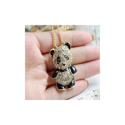 Enamel Rhinestone Panda Pendant Necklace Women Crystal Accessories Sweater Necklaces Jewelry