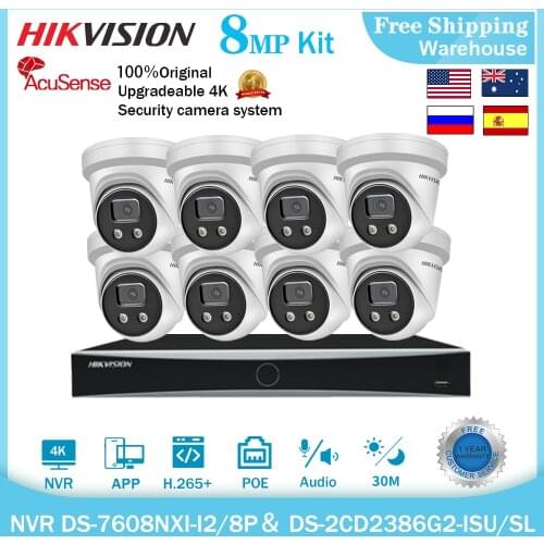 Hikvision 4K 8CH 8MP IP Camera Security Kit DS-2CD2386G2-ISU NVR DS-7608NXI-I2/8P/S POE CCTV Video Recorder Surveillance System