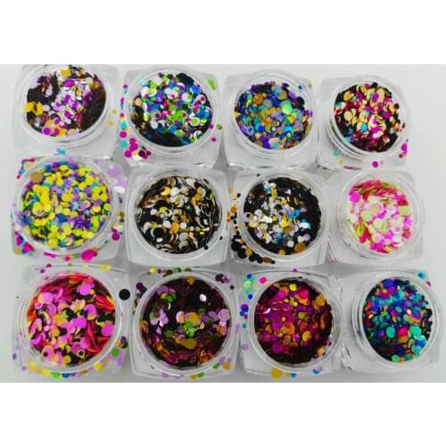HOT 1/2/3 MM Holographic Glitter Mix Holo Dots Chunky Nail Art Glitter Purple Blue Gold Red 12 Piece Set Thin Glitter Dots
