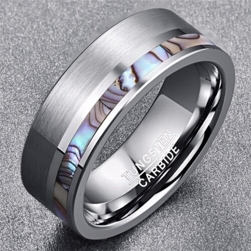 8mm Fashion Men Rings Simple Abalone Shell Rings Stainless Steel Classic Jewelry For Men Christmas Gift Anniversary Accessories