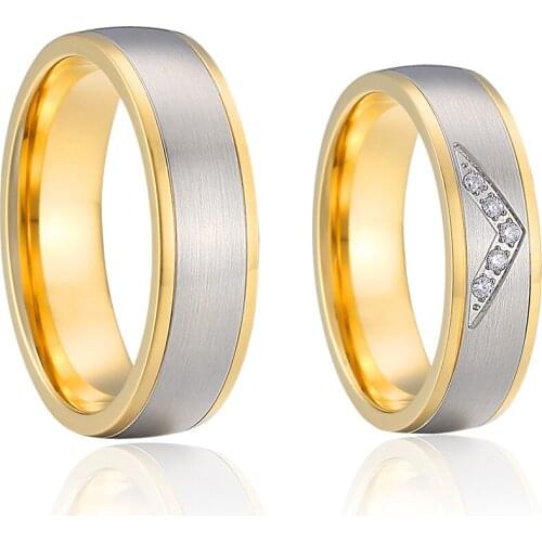 1 Pair Love Alliance 14k Gold Plated Crown cz Wedding Rings For Men And Women Couples Proposal Ring Set Marriage Anniversary