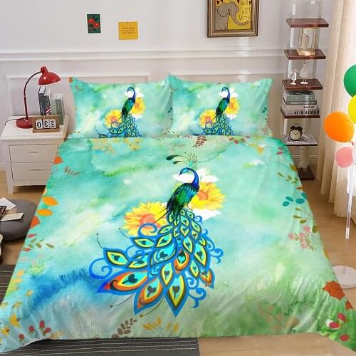 Fanaijia Peacock Duvet Cover Set Quilt Cover with Pillowcase Boho Animal Bedding Set King Full Twin Queen Comforter Sets