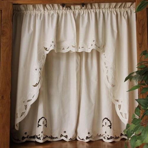 Short Coffee Curtain Retro Hollow Hem Wear Pole Triangular Curtains for Bar Kitchen Cabinet Door and Window