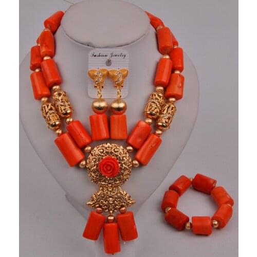 Red/White /Orange Coral Beads Nigerian Wedding African Beads Jewelry Set Bridal Jewelry Sets 2-18-E3
