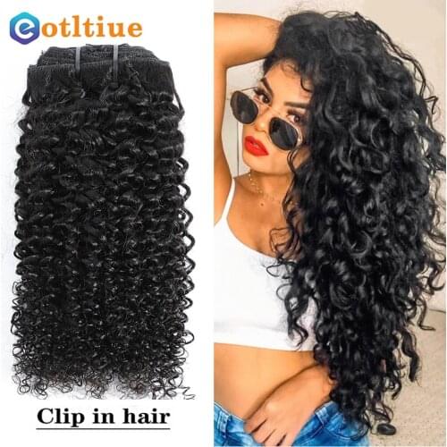 Kinky Curly Hair Clip In Hair Extensions Human Hair Malaysia Clip-Ins Full Head 8 Pcs/Set 120G Remy Hair Natural Color