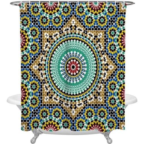 Morocco Colorful Flowers Arabesque Bathroom Shower Curtain Polyester Fabric Waterproof Shower Curtains with Hooks