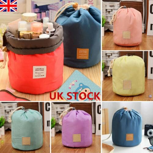 Fashion Barrel Shaped Drawstring Travel Cosmetic Bag Make Up Bag Elegant Drum Wash Kit Bags Makeup Organizer Storage Beauty Bag