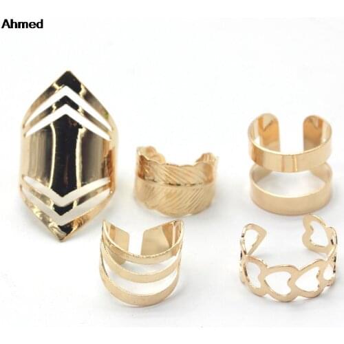 Ahmed Jewelry Fashion High Quality 5Pcs/Sets Gold Color Finger Ring For Woman New Heart Mask Rings Hot