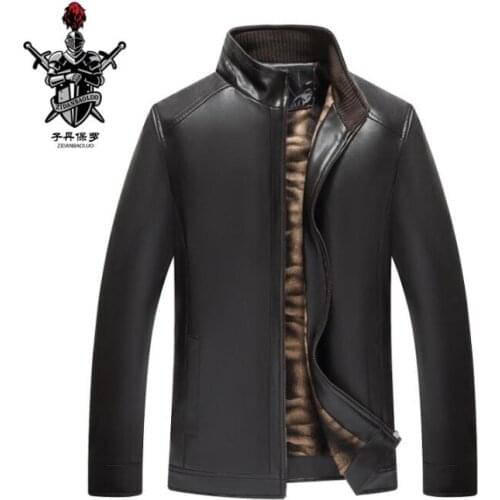 Mens leather jacket motorcycle coat men jackets spring autumn winter clothes stand collar middle-aged dad casual loose black