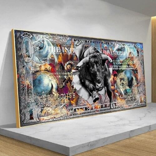 Money Fight Charging Bull Picture Dollars Cow Wall Art Money Dollar Poster Canvas Decorative Painting Living Room Home Decor