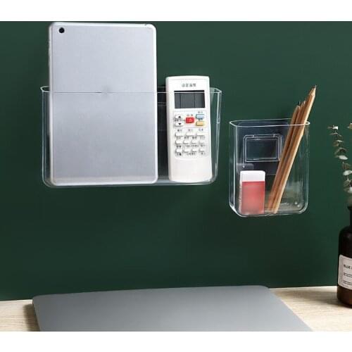 Wall-mounted Transparent Plastic Storage Rack Punch-free Stationery Remote Control Debris Storage Box Home Storage Supplies