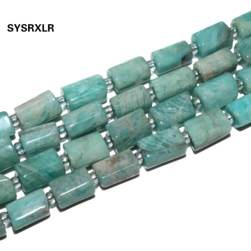 Natural Faceted Blue Amazonite Stone Beads Cylinder Spacer Beads For Jewelry Charm DIY Making Bracelet Necklace Accessories