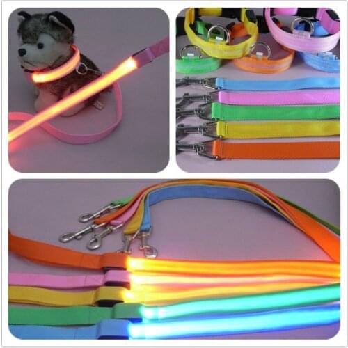 Nylon LED Light Up Dog Leash Night Safety LED Flashing Glow In Dark Dog Collar Pet Supplies Cat Drawing Small Lead LED Dog Leash