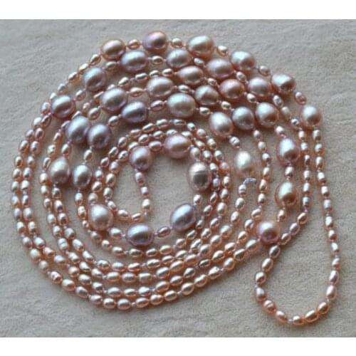 Natural Lavender Pearls Necklace,3-7mm Real Freshwater Pearl Necklace,60 inches Long Pearl Jewellery,New Free Shipping