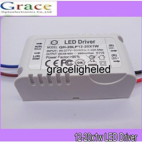 2 Pcs Isolation 20W AC85-277V LED Driver 12-20x1W 300mA DC36-68V LEDPowerSupply Constant Current Ceiling Lamp