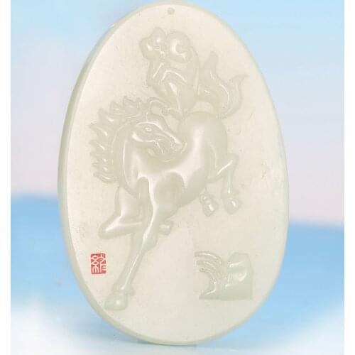 Excellent Chinese 100% Natural Hand Carving Horse Old HeTian Jade Pendant Natural boutique jewelry pendant
