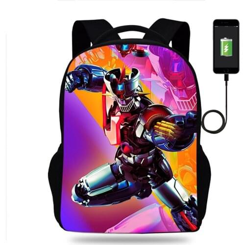 Anime Mazinger Z Backpack Boys Girls School Bag Book Bags Men Women Rucksack Teens USB Travel Knapsack Mochila