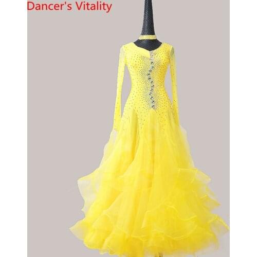 Modern Dance Competition Outfits Slap-up Mesh 3 Colors Big Hem Dress Ballroom Modern Jazz National Standard Dancing Stage Wear
