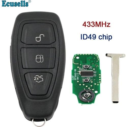Intelligent full smart 3 buttons Remote Key fob 433MHz with ID49 Chip for Ford Kuga Fiesta 2016 + with Emergency Key KR5876268