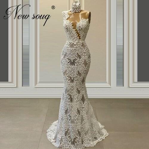 Mermaid Illusion Evening Gowns For Weddings High Neck 2020 vestidos Custom Arabic Middle East Formal Party Dress Prom Dresses