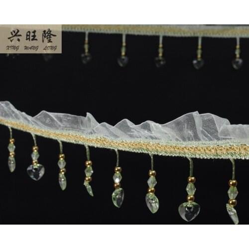 XWL 12Yards/Lot 5.5cm Wide Crystal Beads Curtain Lace Accessories Drapery DIY Sewing Tassel Fringes Trim Ribbons Sofa Home Decor