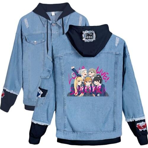 Y2K Anime Love Live superstar Shibuya Kanon Tang Keke print autumn winter Holiday Men/Women Street clothes Denim Kawaii Hooded