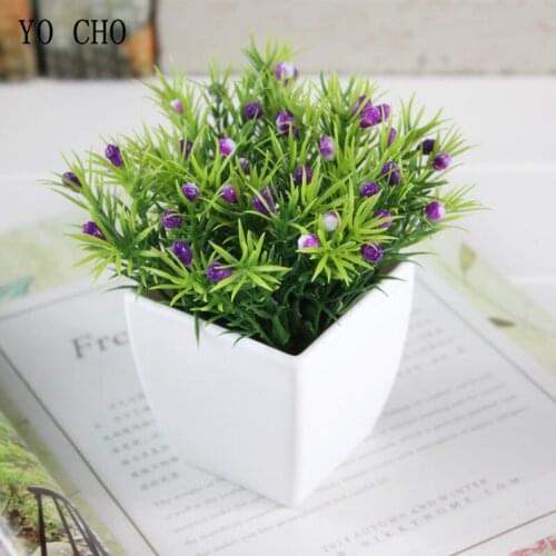YO CHO Mini Faux Flower Grass Bonsai Potted for Desk Decor Fake Plants Artificial with Pot Home Decoration Accessories Fake Pot