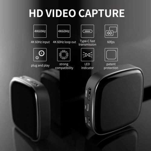 4K HD Video Capture HD to Type-C Audio & Video Capture 4K Input Full HD 1080P Output Capture Plug and Play Black