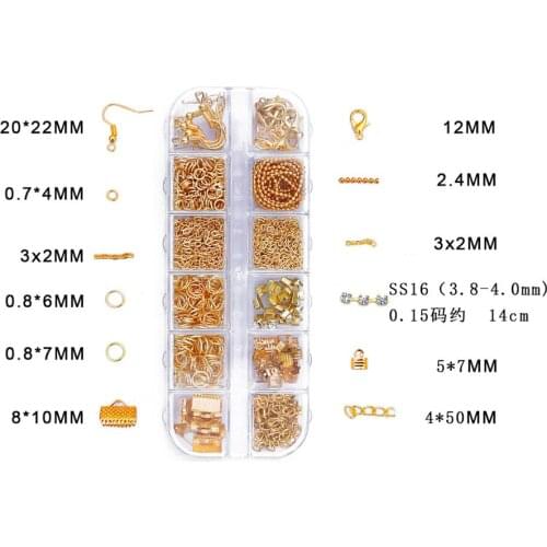 Hot 12 Grid 1 Box Plated Clasp Earring Hook Chain Jump Ring Ball Chain Box For DIY Earring Making Jewelry Accessories