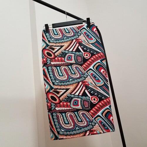 Women Autumn Runway Skirt Fashion 3D Abstract Stripes Printed High Waist Stretch Pencil Skirt Saias Femininas