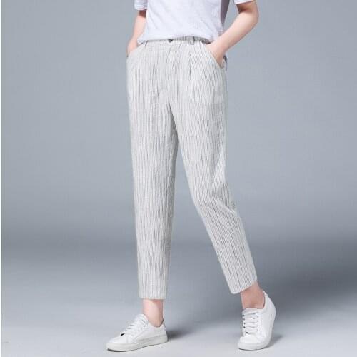Ankle Length Pants Women Casual Style Blended Fabric Mid Waist Pockets Full Length Pants Simple Design New Fashion