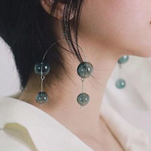 3 Styles Artsy Green Glass Ball Blown Long Dangle Earrings For Women Korean Super Long Bubble Drop Earrings 2018 Femme Bijoux