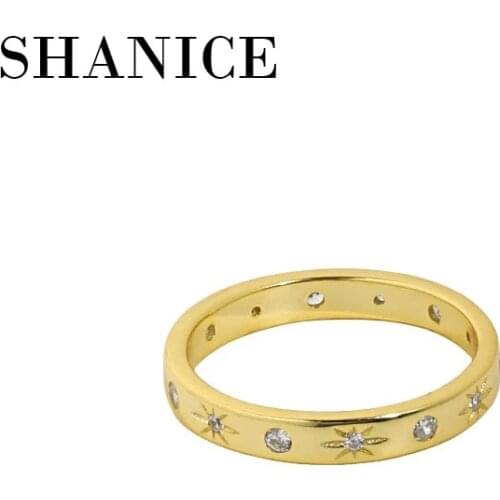 SHANICE S925 sterling silver ring Micro-inlaid zircon golden star Ring For Women Party Jewelry Men Trendy Finger Ring Anillo