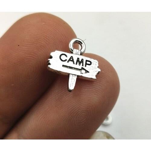 20pcs 12*12mm Metal Word Camp Guidepost Charm Tibetan Silver Plated Pendants Antique Jewelry Making DIY Handmade Craft