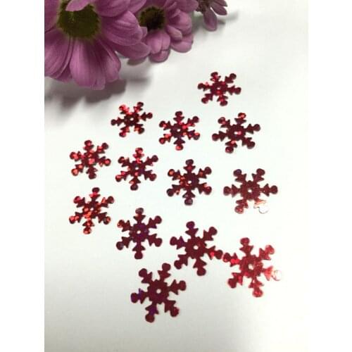 500pcs/lot 25mm Snowflake PVC Sequins With 1 Center Hole Christmas Gift DIY Clothes Navidad Ornaments Laser Red Snow