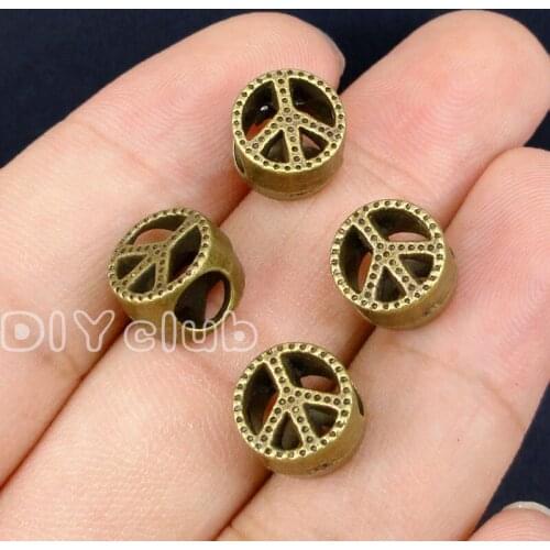 60pcs-Antique Bronze Peace Beads, Spacer Beads 10x10x7mm