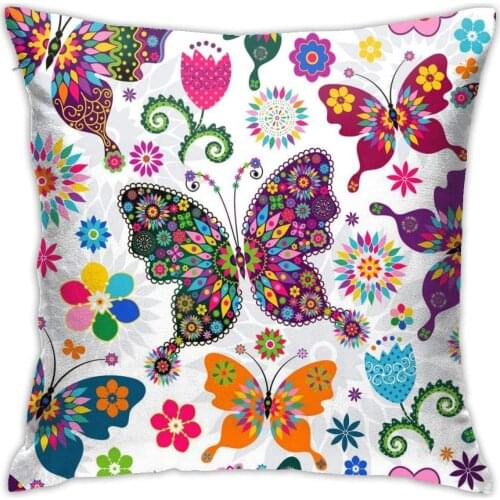 Bargburm Colorful Butterfly Throw Pillow Cover 18"" X 18"" Inch Square Decorative Pillowcase for Couch Sofa