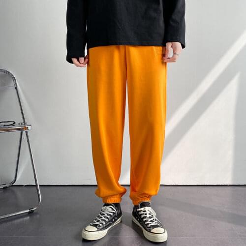 Pants Spring And Summer Cotton Embroidered Sports Legged Casual Pure Color Black Orange The New Mens And Womens